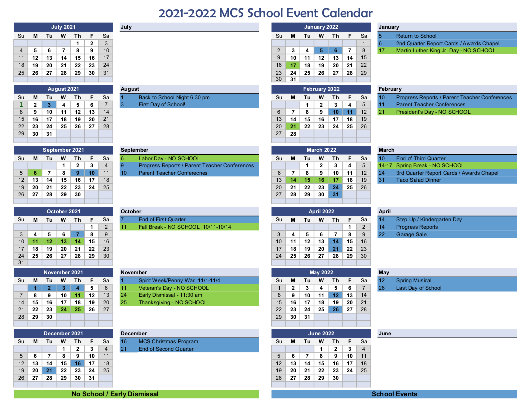 MCS School Calendar 2021-2022 MCS School Calendar 2021-2022